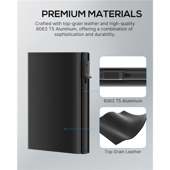 Mens Wallet Card Holder - Wallet for Men, Pop Up Card Case, Top Grain Leather - Picture 5 of 7